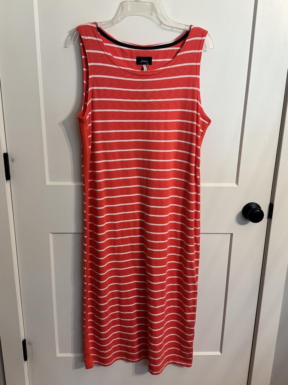 Joules Dress Womens 12 Red Striped Cotton Riva Midi Tank Shift Casual Summer